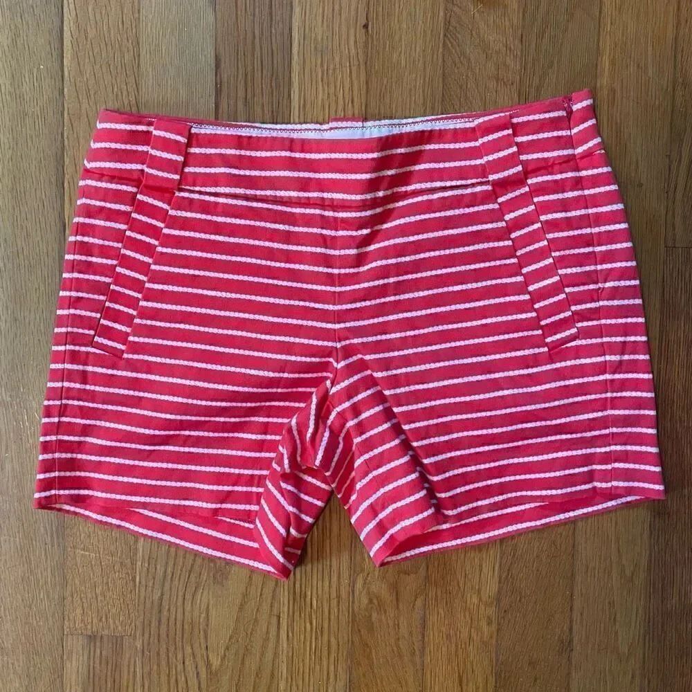 J CREW | red orange white striped shorts 0